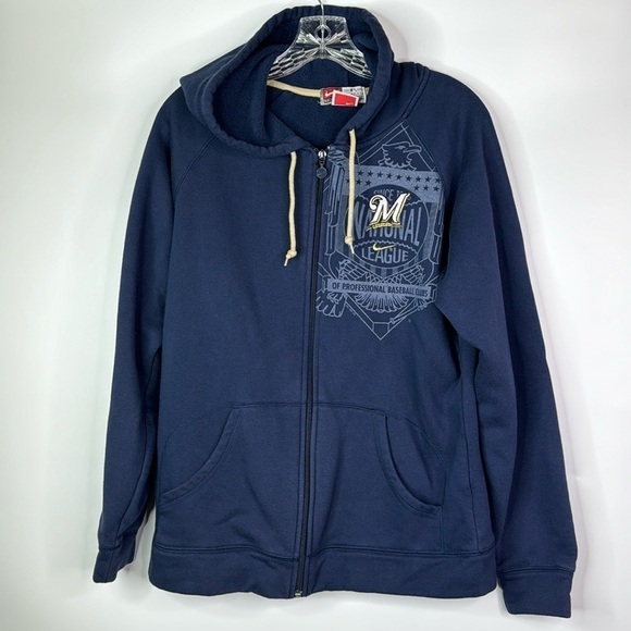 Nike Tops - Nike Milwaukee Brewers Full Zip Hooded Sweatshirt Size Medium 8-10